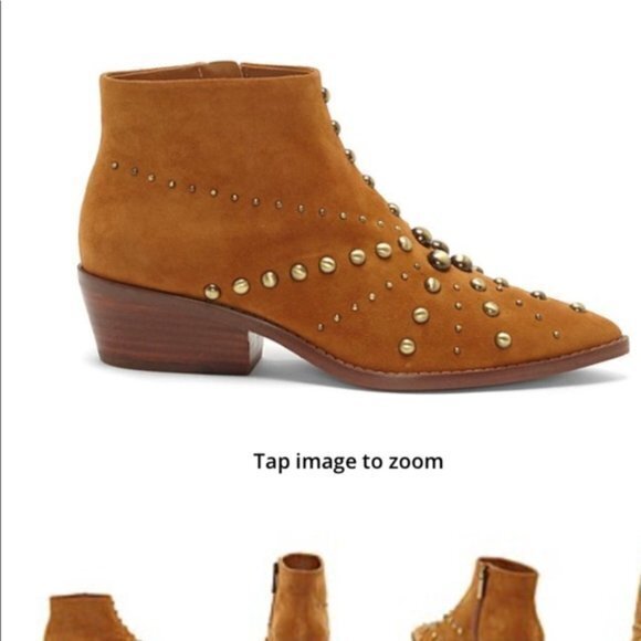 1. State Leather Sobel Metal Stud Western Booties British Tan Womens Siz… - Picture 1 of 11